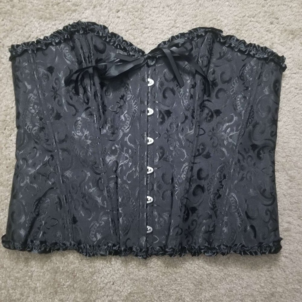 Womens Floral Black Lace Trim Corset US size 14-16